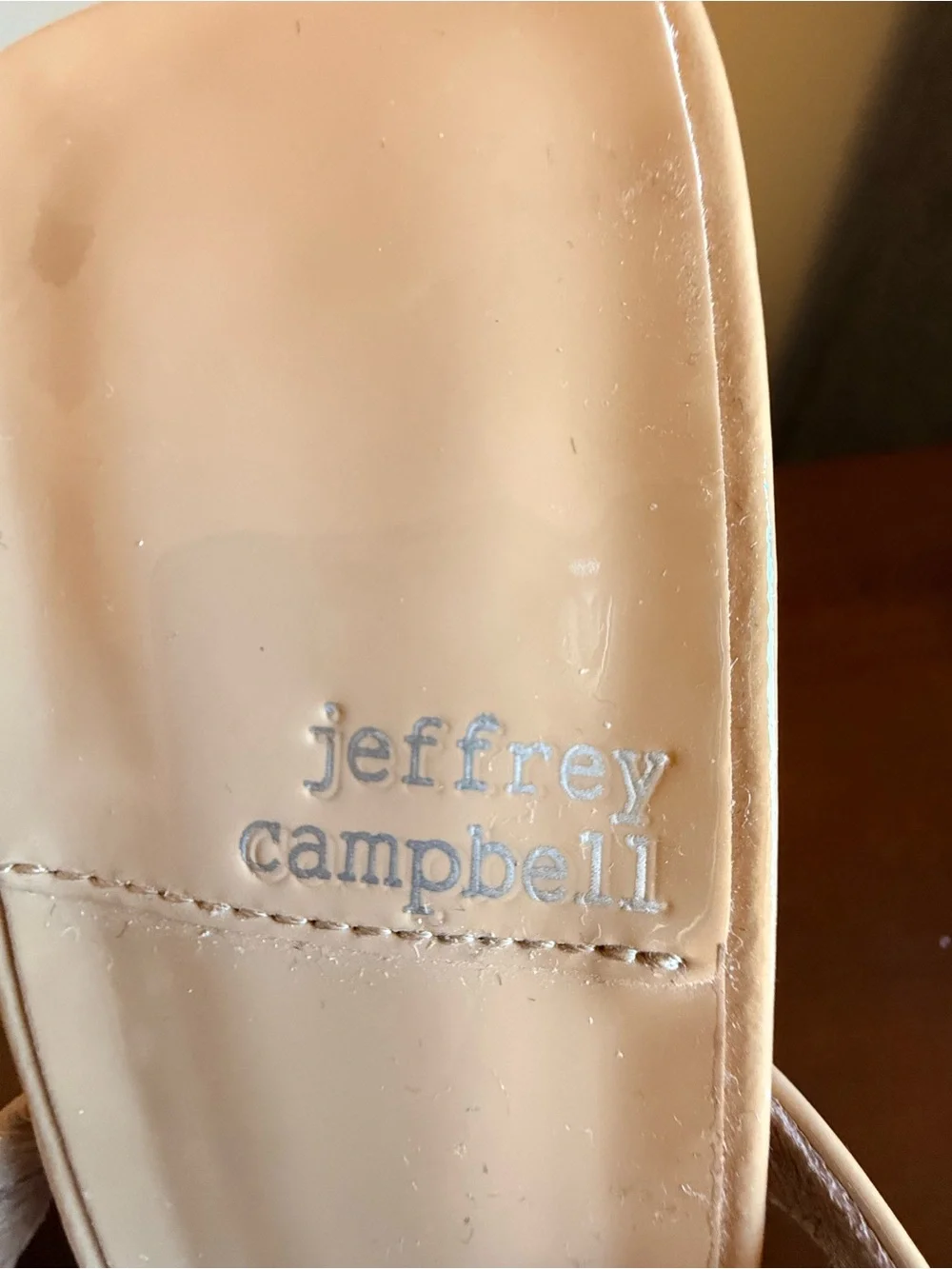 Jeffrey Campbell Beige Patent Slide Sandals